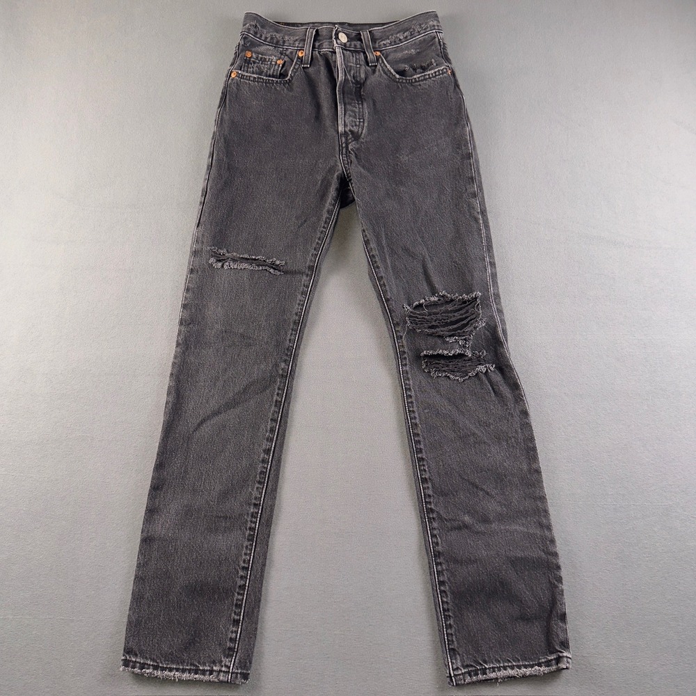 Levis 501 Original Fit Distressed Black Straight Leg Jeans W24 L30 12501-0422
